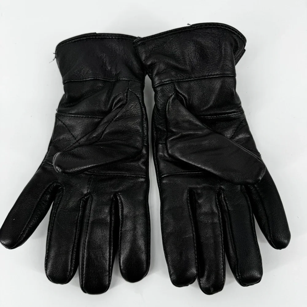 AJ Huntworth Black Leather Thinsulate Insulated Gloves Snap Wrist Womens Small